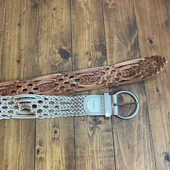 Fossil light gold braided woven leather belt size medium - Picture 1 of 3